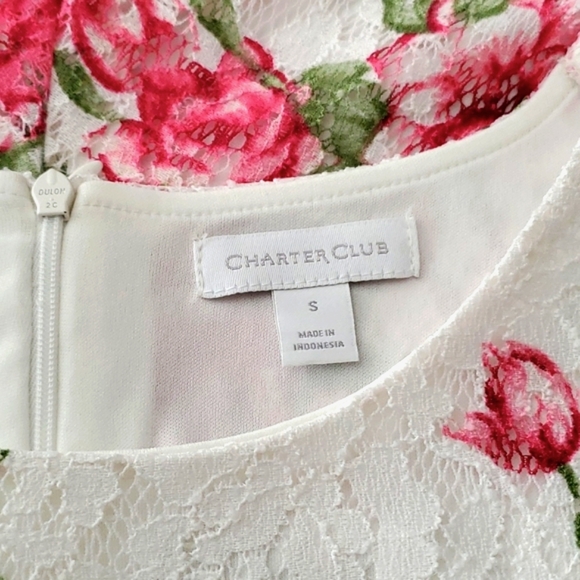 🆕️ Charter Club White Floral Lace Overlay Fit & Flare Dress SIZE: S - Picture 11 of 13